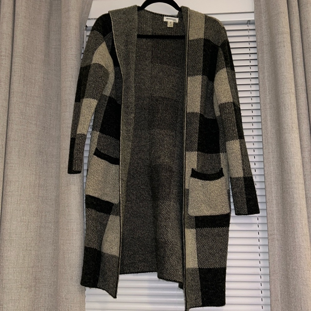 Women's Grey Plaid Long Cardigan, Size: S